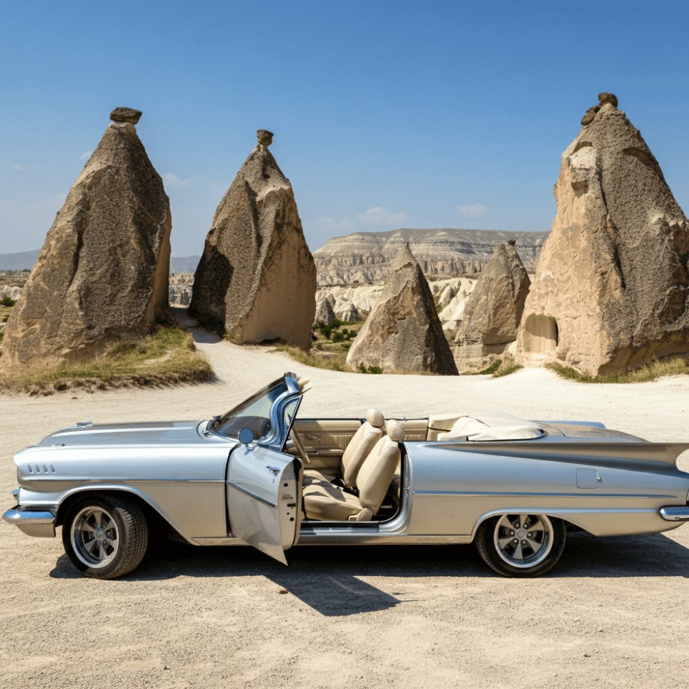 Kapadokya Metalik Klasik Araba İle Fotoğraf Çekimi