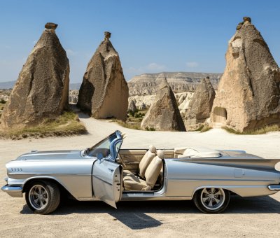 Kapadokya Metalik Klasik Araba İle Fotoğraf Çekimi