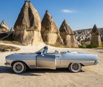 Kapadokya Metalik Klasik Araba İle Fotoğraf Çekimi